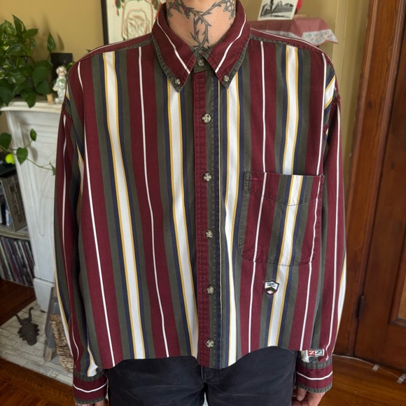 Vintage Other - 💀 SOLD 💀 Vintage 80s Striped Cropped Boxy Long Sleeve Button Down Ziza ~ Size L